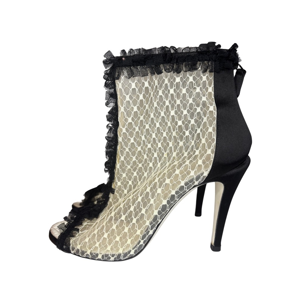 Authentic Chanel Ankle Booties w/Zip Back and Crystal Detail -Ecru &Blk-EU 39